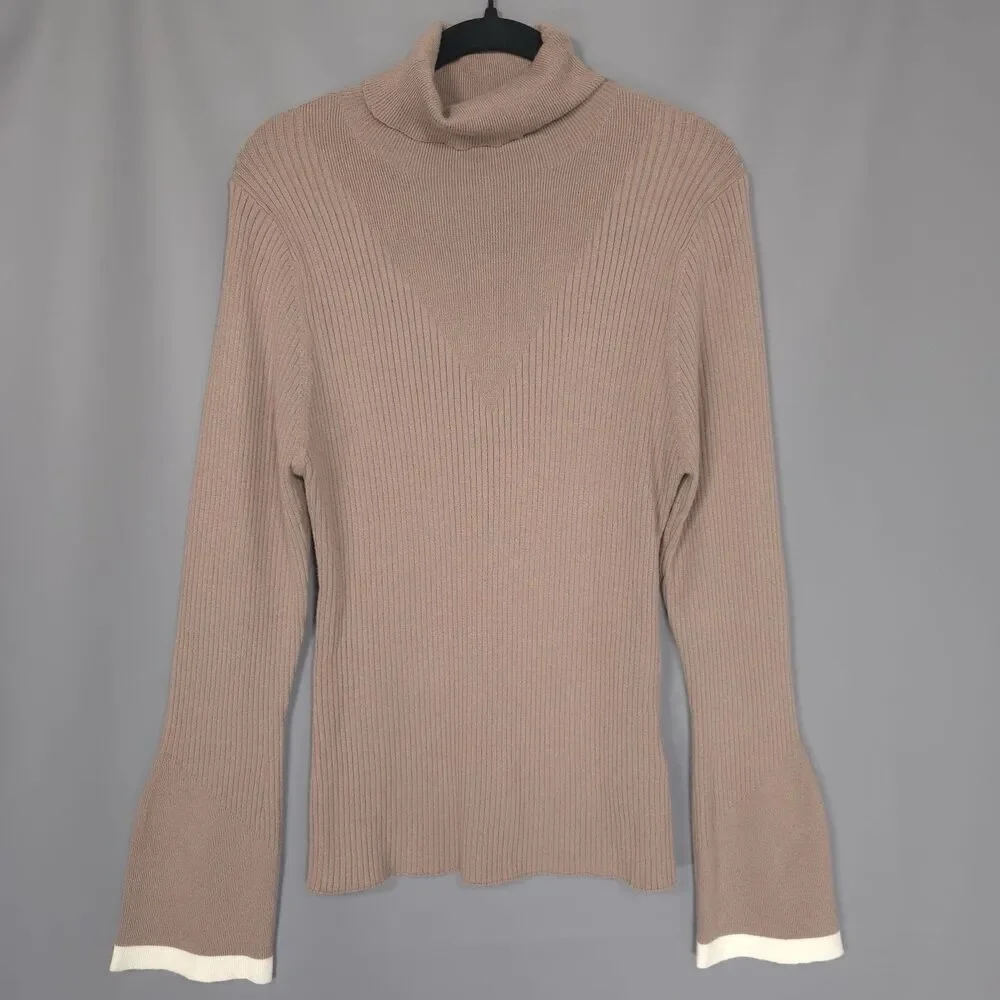 VARLEY Women’s Size M RAVENA Rib Knit High Neck Top Viscose Blend Fungi VAR02172